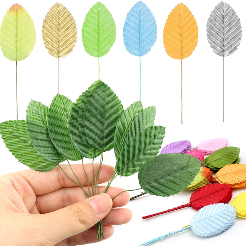 Florist Supply Bulk - 50/100/200Pcs 인공 실크 장미 잎 DIY