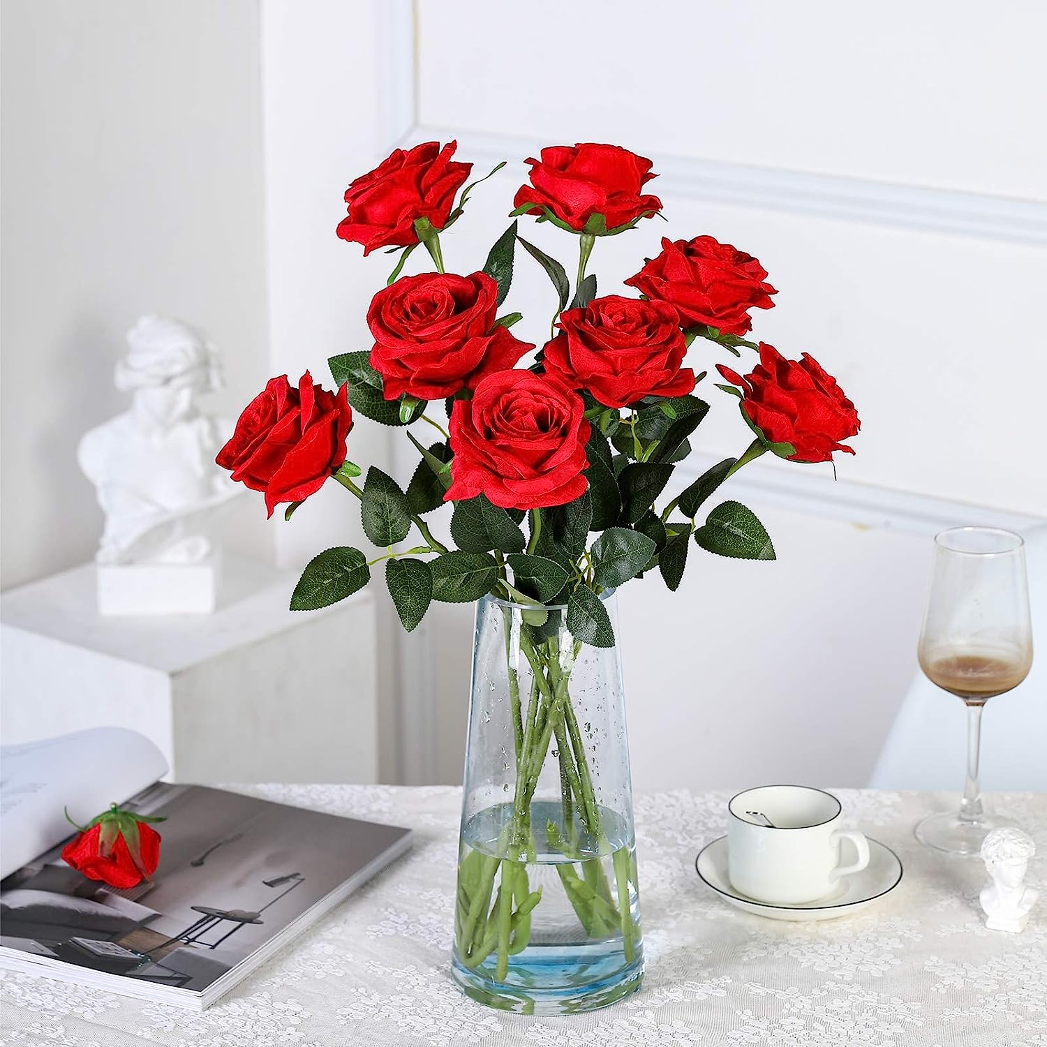 Florist Supply Bulk - 12송이의 인조 붉은 장미 꽃다발 -