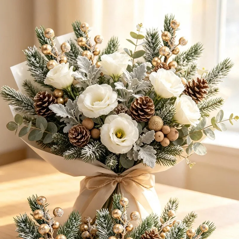 크리스마스 장식용: 눈 덮인 소나무 잎, 붉은색과 금색 - Florist Supply Bulk 리뷰 및 가격
